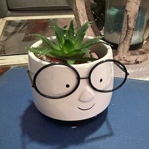 Carlton Sale $10 2for $15 Face with Glasses MINI Planter nerd book smart